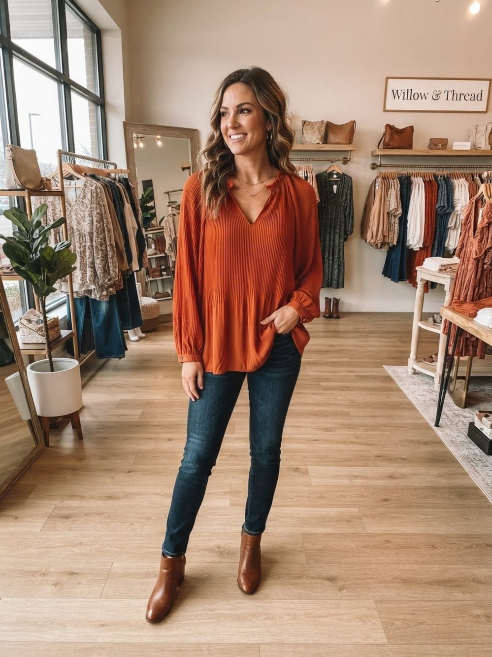Grace & Lace pleated blouse in pumpkin spice/rust XL